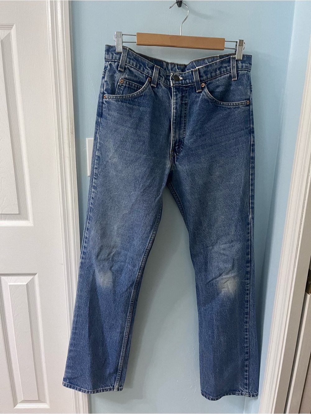 Vintage 90’s Levi’s 517, orange tab, made in USA, no stretch denim jeans.